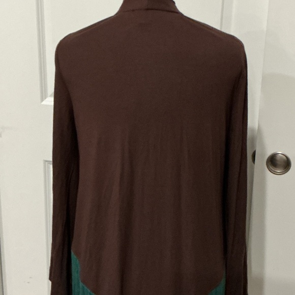 Boston Proper Women’s  Western Boho Brown Teal Fringe Open Cardigan Size Medium - Picture 8 of 15